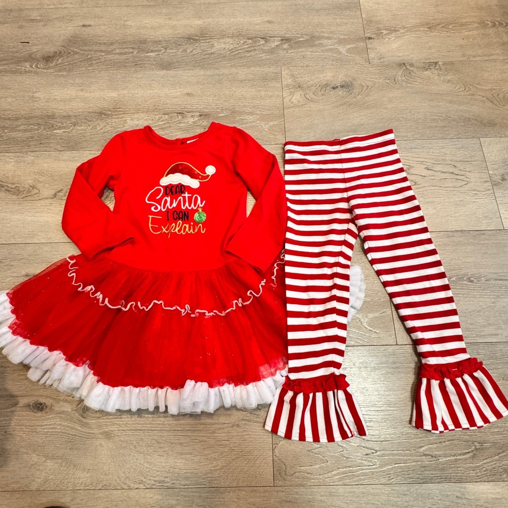 Counting Daisies Toddler Girls 4T Set Red Santa I‎ Can Explain Tutu Dress